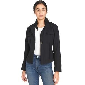 Banana Republic Wool Jacket Women's Size 4 Black Raw‎ Edge Detail Military Moto